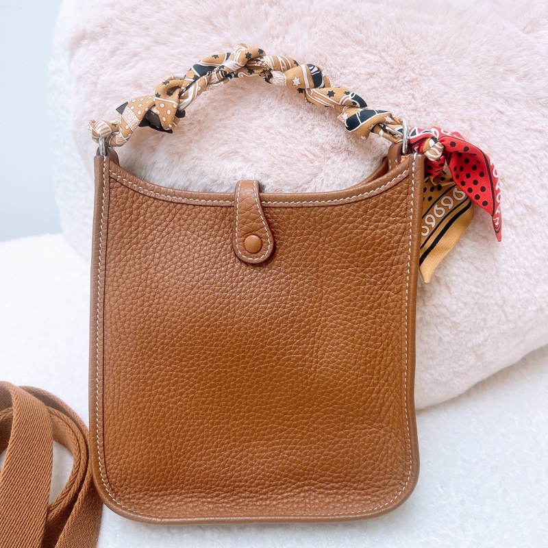 Hermes mini evelyne 伊芙琳 金棕銀釦 W刻-6