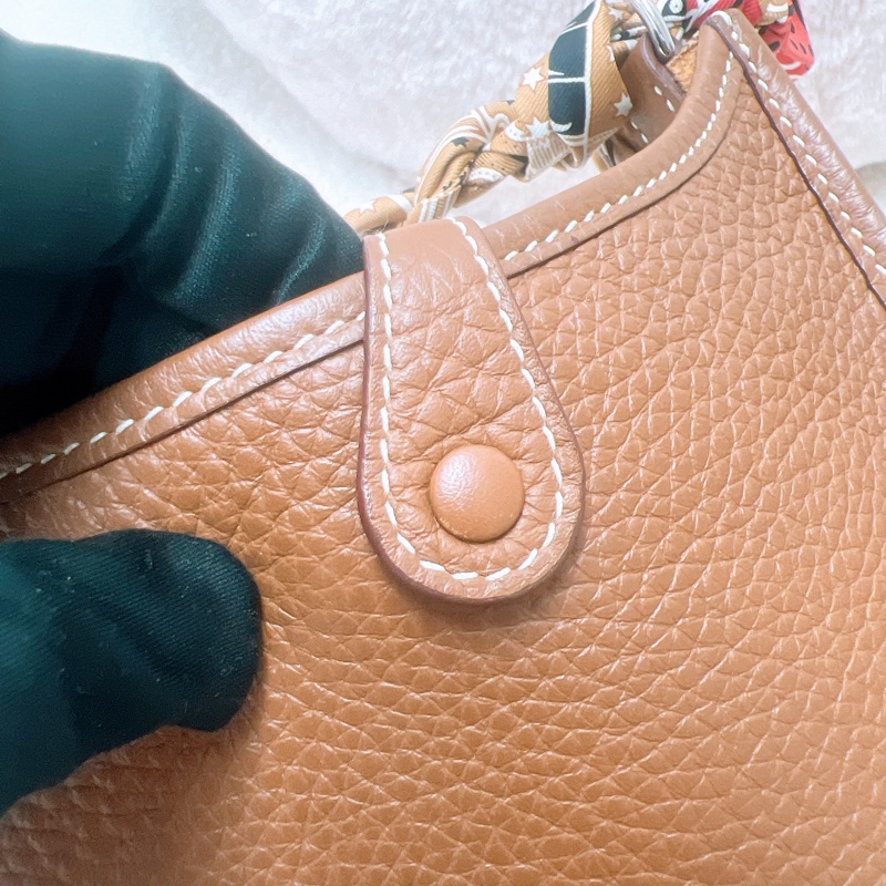 Hermes mini evelyne 伊芙琳 金棕銀釦 W刻-11