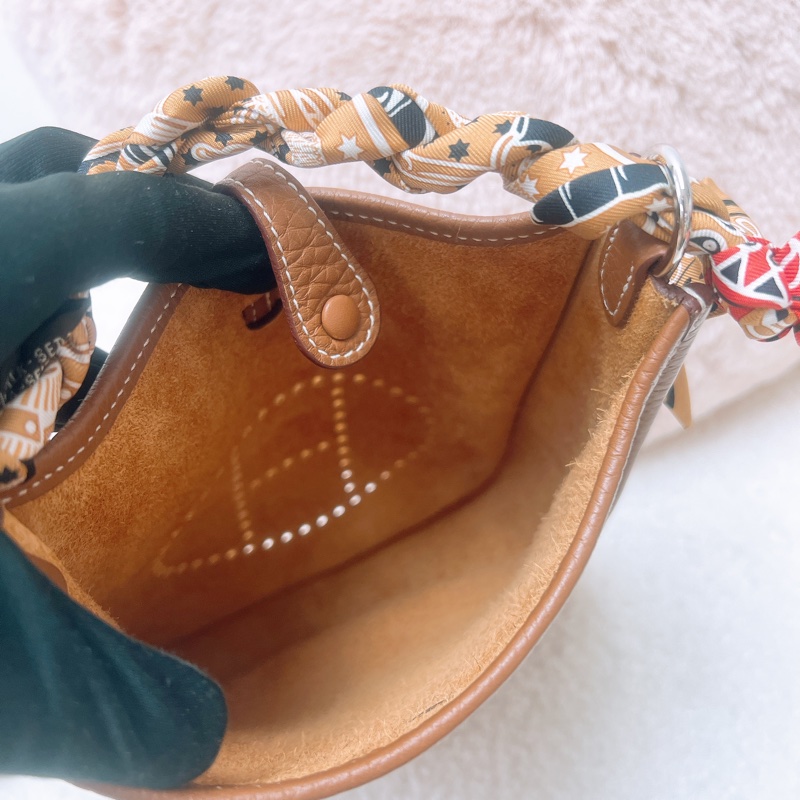 Hermes mini evelyne 伊芙琳 金棕銀釦 W刻-12