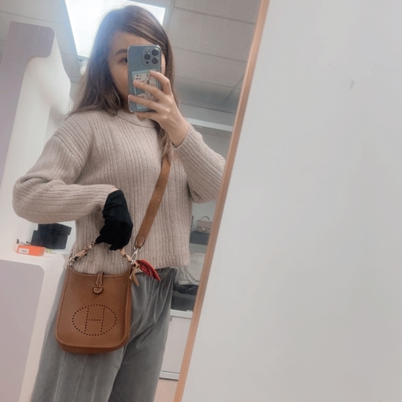 Hermes mini evelyne 伊芙琳 金棕銀釦 W刻-13