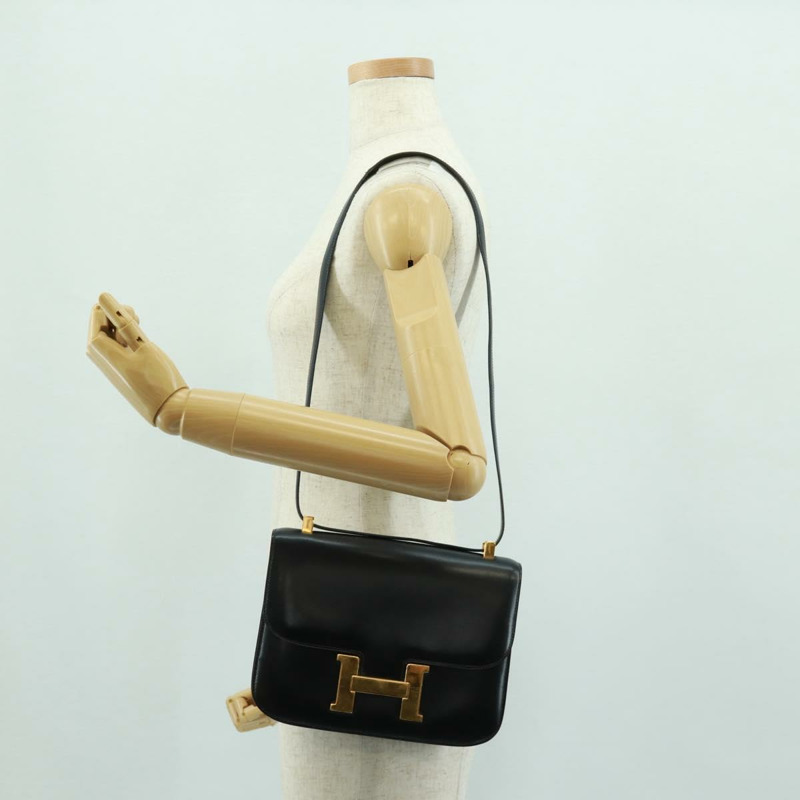 【日本直送】愛馬仕 Constance 24 單肩包 Bock 圍巾 黑色金色 正品 SK006SM-28