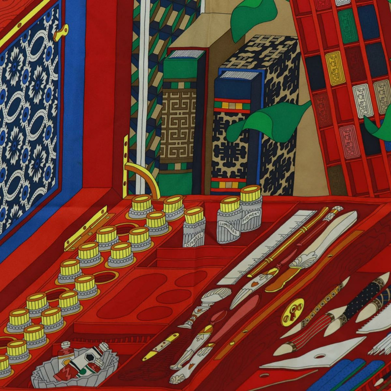 【日本直送】HERMES Carre 90 圍巾「Les tresors d'un Artiste」真絲多色正品 172017M-5