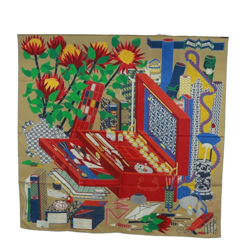 【日本直送】HERMES Carre 90 圍巾「Les tresors d'un Artiste」真絲多色正品 172017M-17