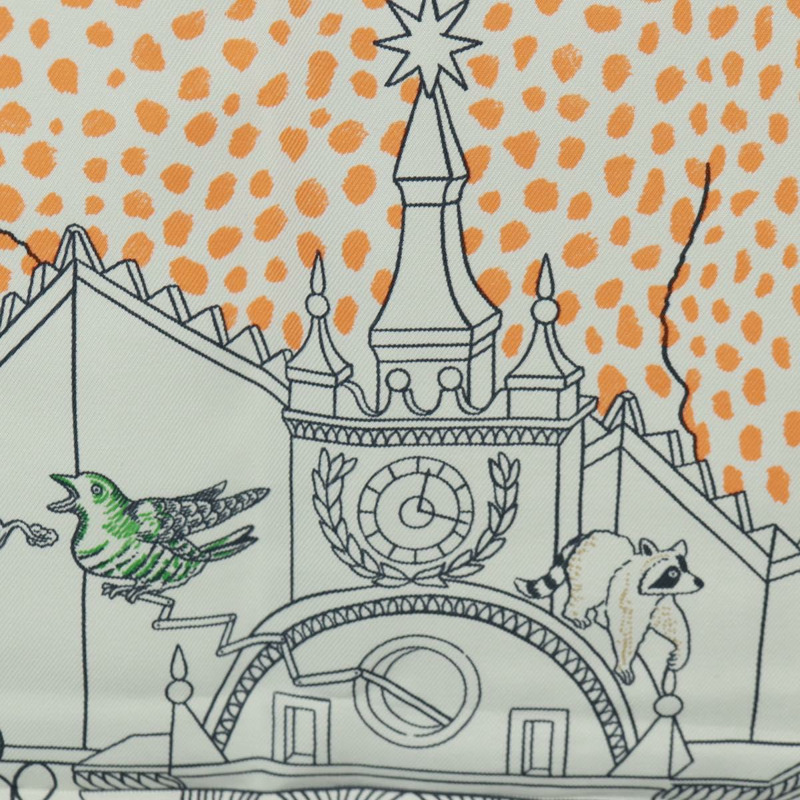 【日本直送】愛馬仕 Carre 90 絲巾「Animapolis」白色真絲款，正品編號 172016SAM-14