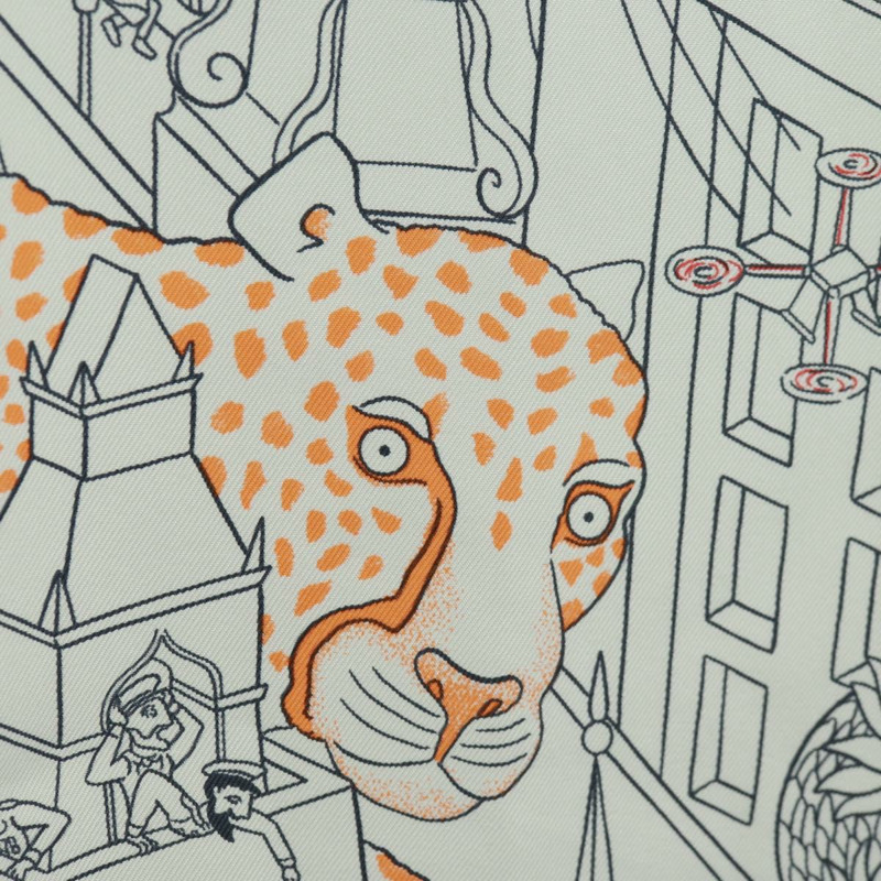 【日本直送】愛馬仕 Carre 90 絲巾「Animapolis」白色真絲款，正品編號 172016SAM-15