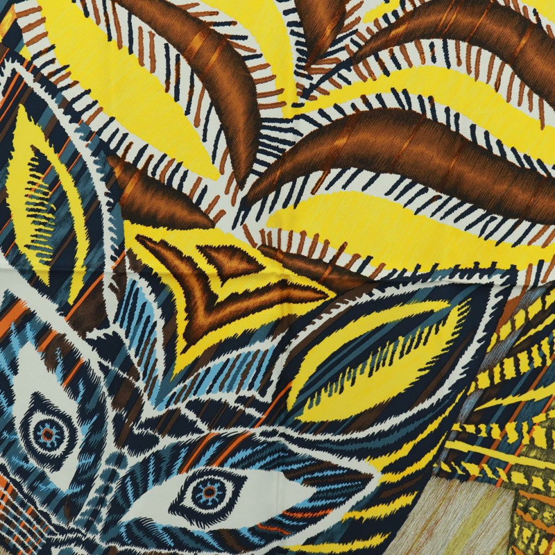 【日本直送】愛馬仕 Carre 90 絲巾 “LE CHAT CARRE” 米色真絲 Auth 172015SAM-5