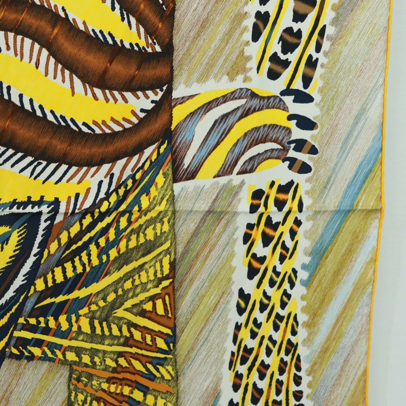 【日本直送】愛馬仕 Carre 90 絲巾 “LE CHAT CARRE” 米色真絲 Auth 172015SAM-6