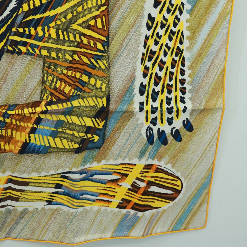 【日本直送】愛馬仕 Carre 90 絲巾 “LE CHAT CARRE” 米色真絲 Auth 172015SAM-9