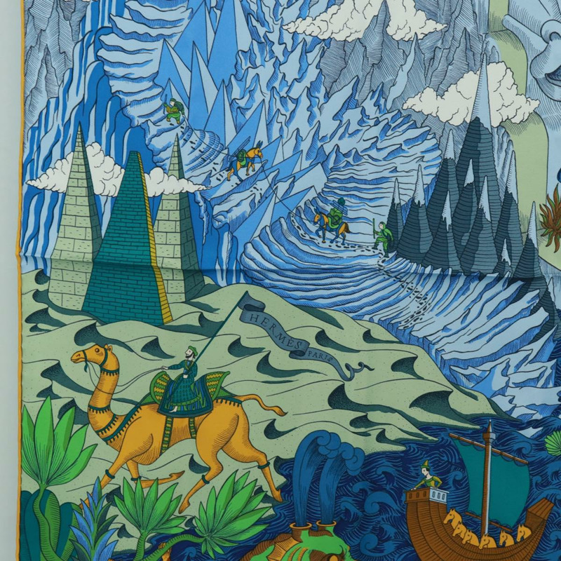 【日本直送】HERMES Carre 90 圍巾「Cosmographia Universalis」絲綢綠色正品 172018SAM-4