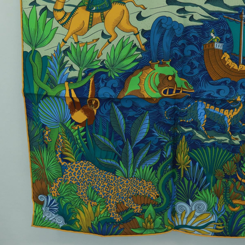 【日本直送】HERMES Carre 90 圍巾「Cosmographia Universalis」絲綢綠色正品 172018SAM-7