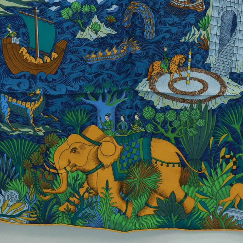 【日本直送】HERMES Carre 90 圍巾「Cosmographia Universalis」絲綢綠色正品 172018SAM-8