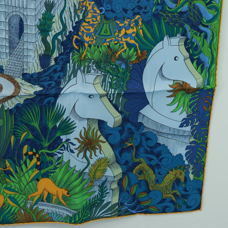 【日本直送】HERMES Carre 90 圍巾「Cosmographia Universalis」絲綢綠色正品 172018SAM-9