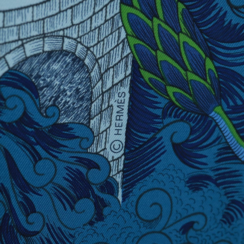 【日本直送】HERMES Carre 90 圍巾「Cosmographia Universalis」絲綢綠色正品 172018SAM-14