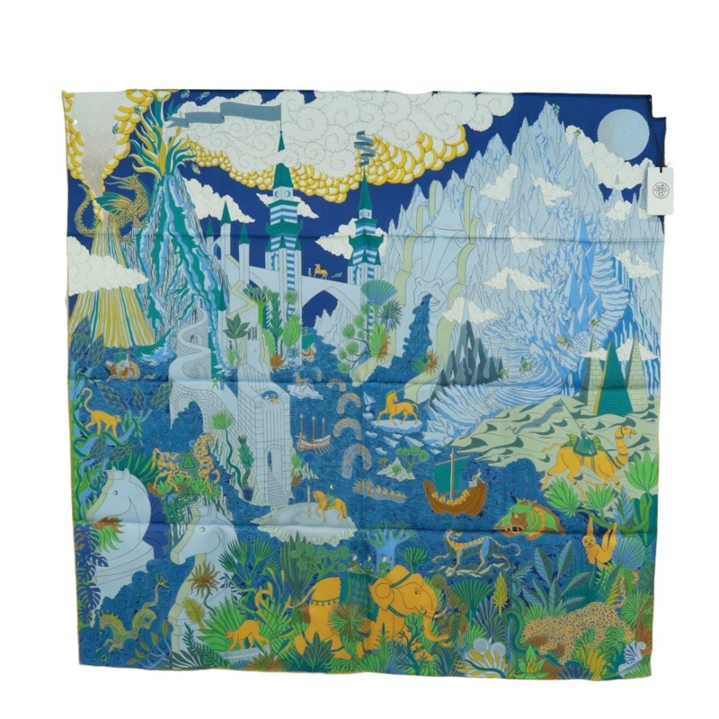 【日本直送】HERMES Carre 90 圍巾「Cosmographia Universalis」絲綢綠色正品 172018SAM-16