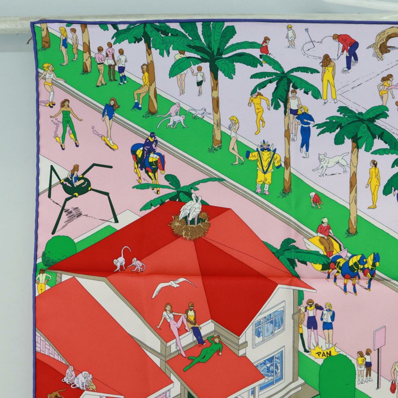 【日本直送】愛馬仕 Carre 90 絲巾 “Hermes on The Beach” 真絲多色款 Auth 172019SAM-1