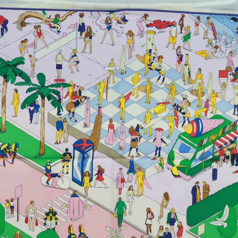 【日本直送】愛馬仕 Carre 90 絲巾 “Hermes on The Beach” 真絲多色款 Auth 172019SAM-2