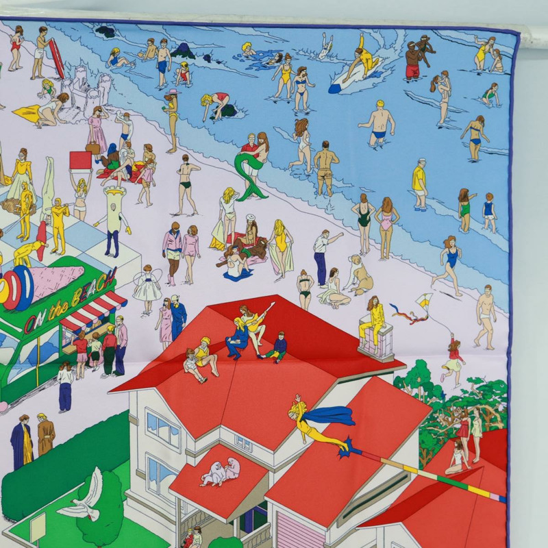 【日本直送】愛馬仕 Carre 90 絲巾 “Hermes on The Beach” 真絲多色款 Auth 172019SAM-3