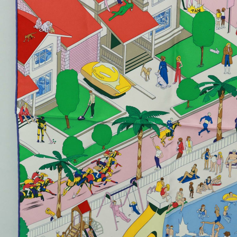 【日本直送】愛馬仕 Carre 90 絲巾 “Hermes on The Beach” 真絲多色款 Auth 172019SAM-4