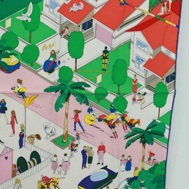 【日本直送】愛馬仕 Carre 90 絲巾 “Hermes on The Beach” 真絲多色款 Auth 172019SAM-6