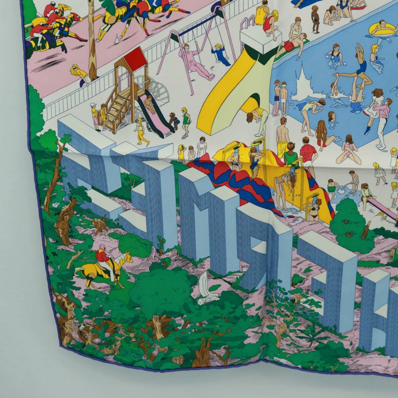 【日本直送】愛馬仕 Carre 90 絲巾 “Hermes on The Beach” 真絲多色款 Auth 172019SAM-7