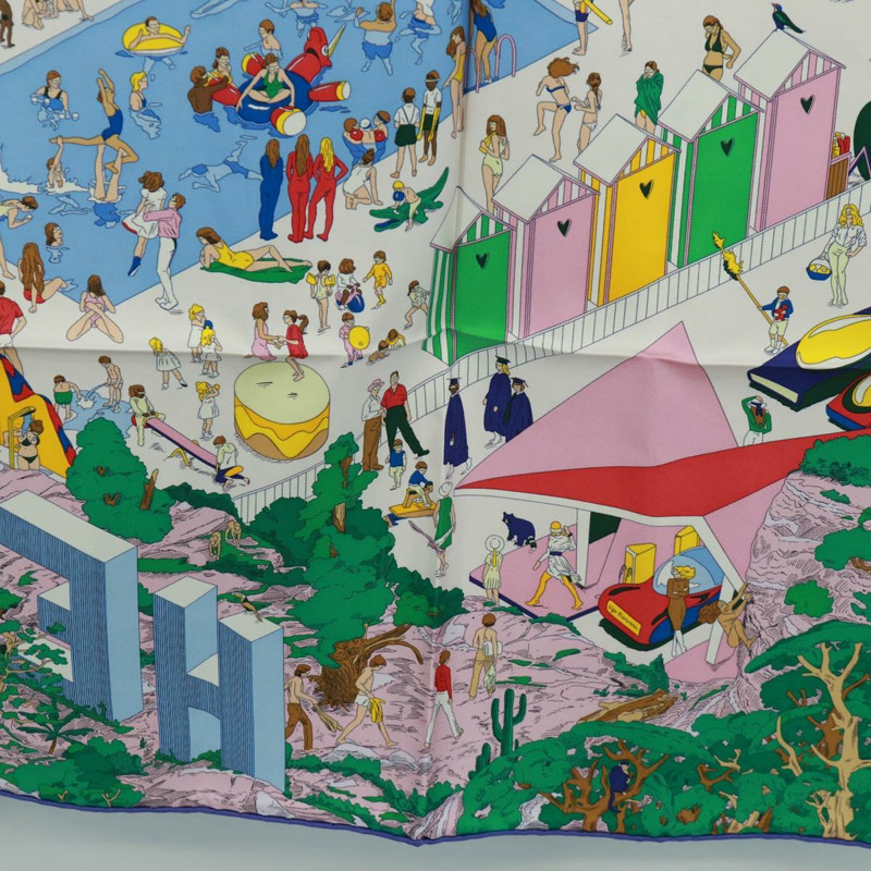 【日本直送】愛馬仕 Carre 90 絲巾 “Hermes on The Beach” 真絲多色款 Auth 172019SAM-8