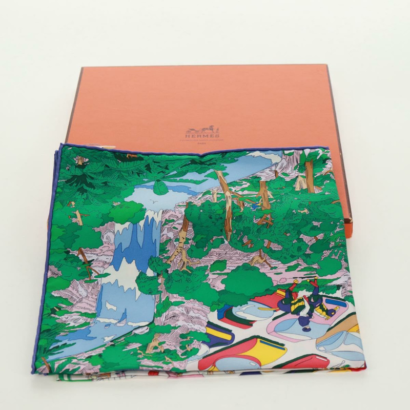 【日本直送】愛馬仕 Carre 90 絲巾 “Hermes on The Beach” 真絲多色款 Auth 172019SAM-11