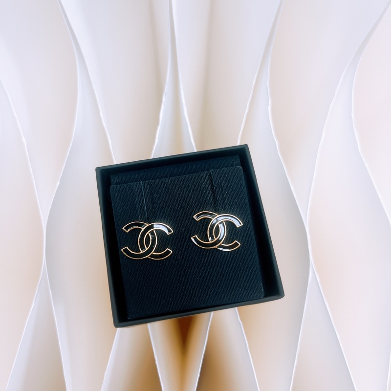全新 Chanel 25a 黑色雙c耳環-0