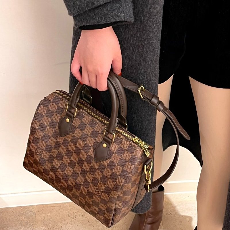 Louis Vuitton -咖色棋盤格Speedy Bandoulière手提肩背包 ╻25cm-0