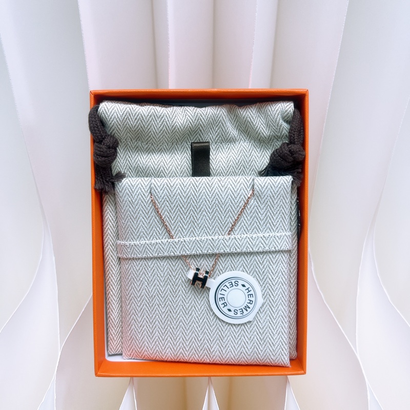 全新 Hermes mini pop h 黑色玫瑰金項鍊-3