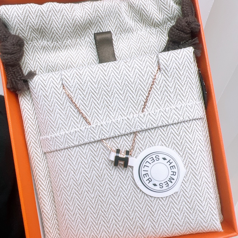 全新 Hermes mini pop h 黑色玫瑰金項鍊-4