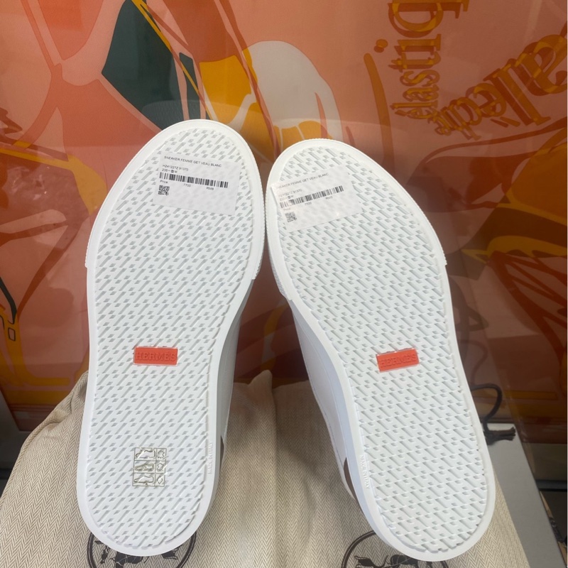 Hermes愛馬仕Get牛皮低幫棕尾小白鞋37碼-2