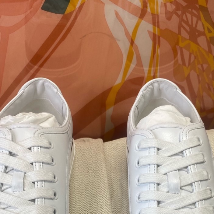 Hermes愛馬仕Get牛皮低幫棕尾小白鞋37碼-4