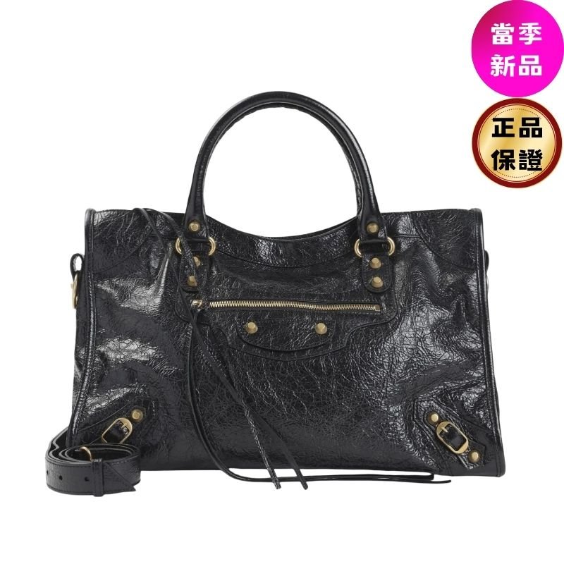 ✨2026季度全新✨Balenciaga 823058 Le City 小羊皮中款機車包 黑色金釦-0