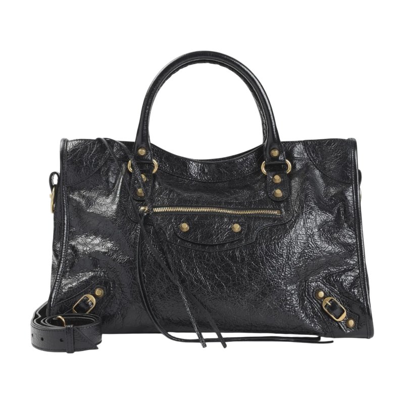 ✨2026季度全新✨Balenciaga 823058 Le City 小羊皮中款機車包 黑色金釦-3
