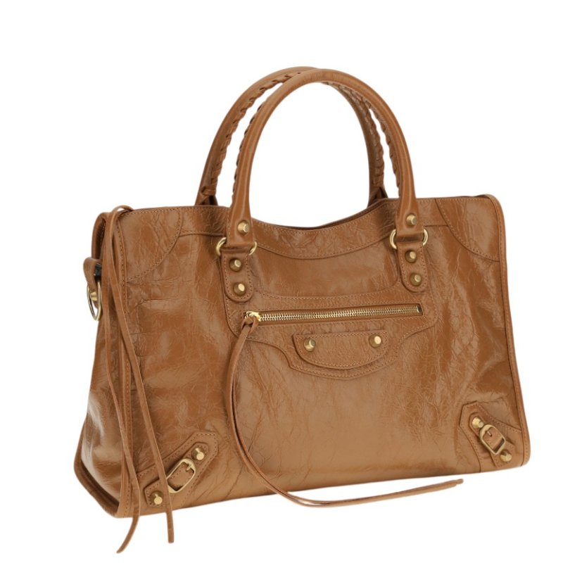 ✨2026季度全新✨Balenciaga 823058 Le City 小羊皮中款機車包 駝色金釦-4