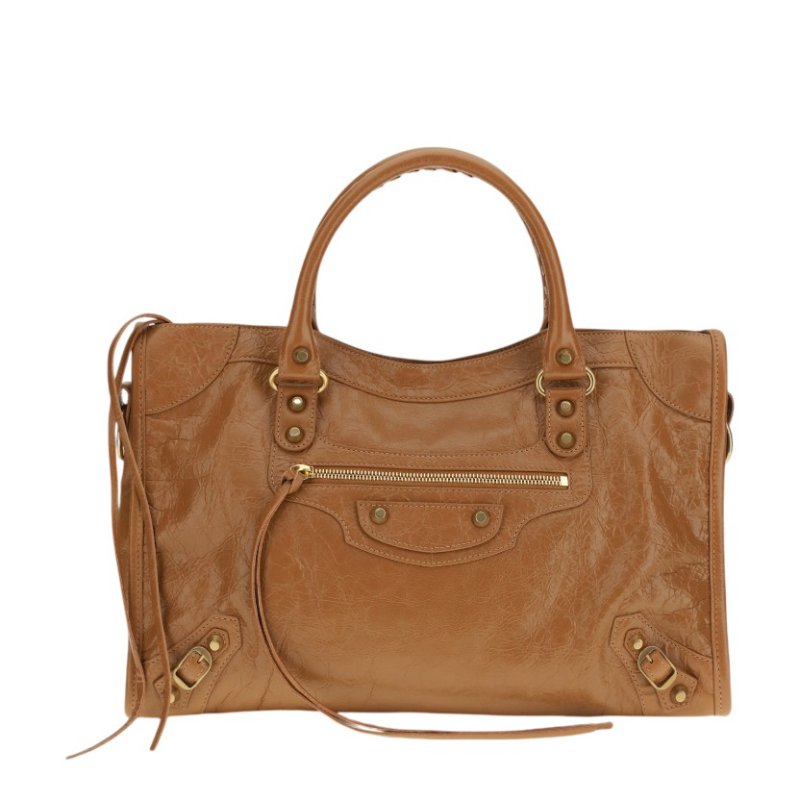 ✨2026季度全新✨Balenciaga 823058 Le City 小羊皮中款機車包 駝色金釦-5