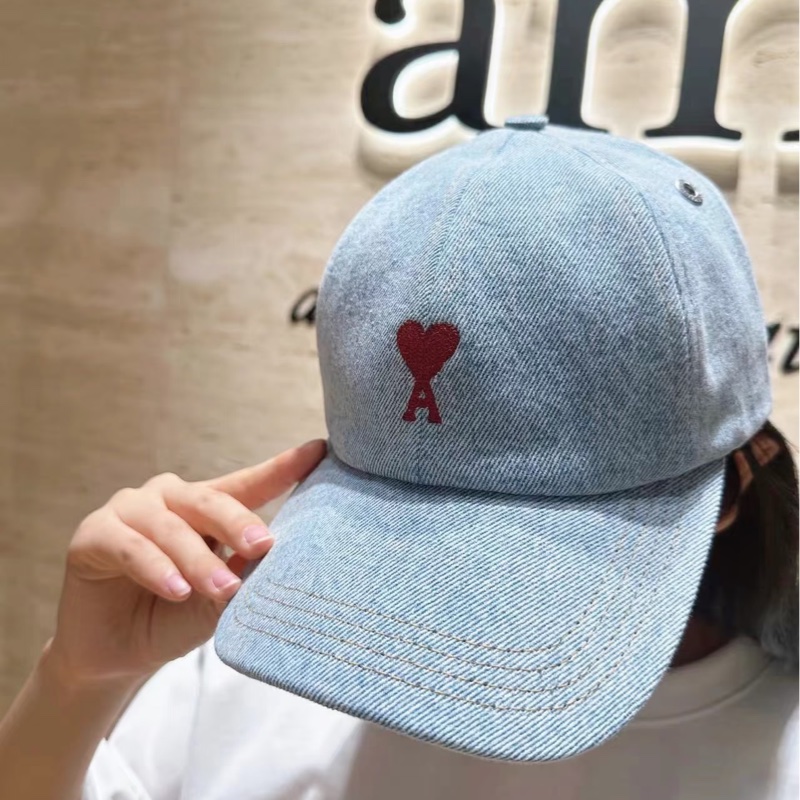 Ami 刺繡 紅心A 單寧 牛仔 棒球帽-0