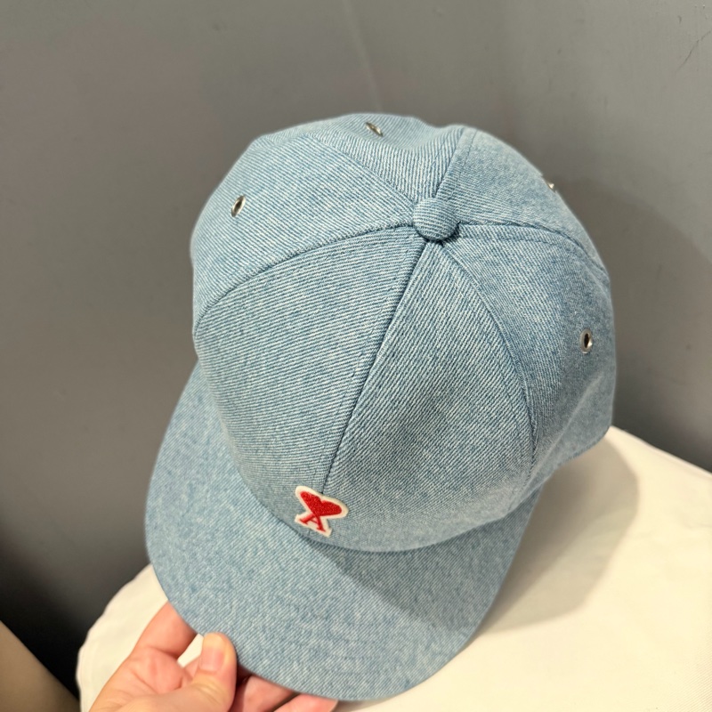 Ami 刺繡 紅心A 單寧 牛仔 棒球帽-4