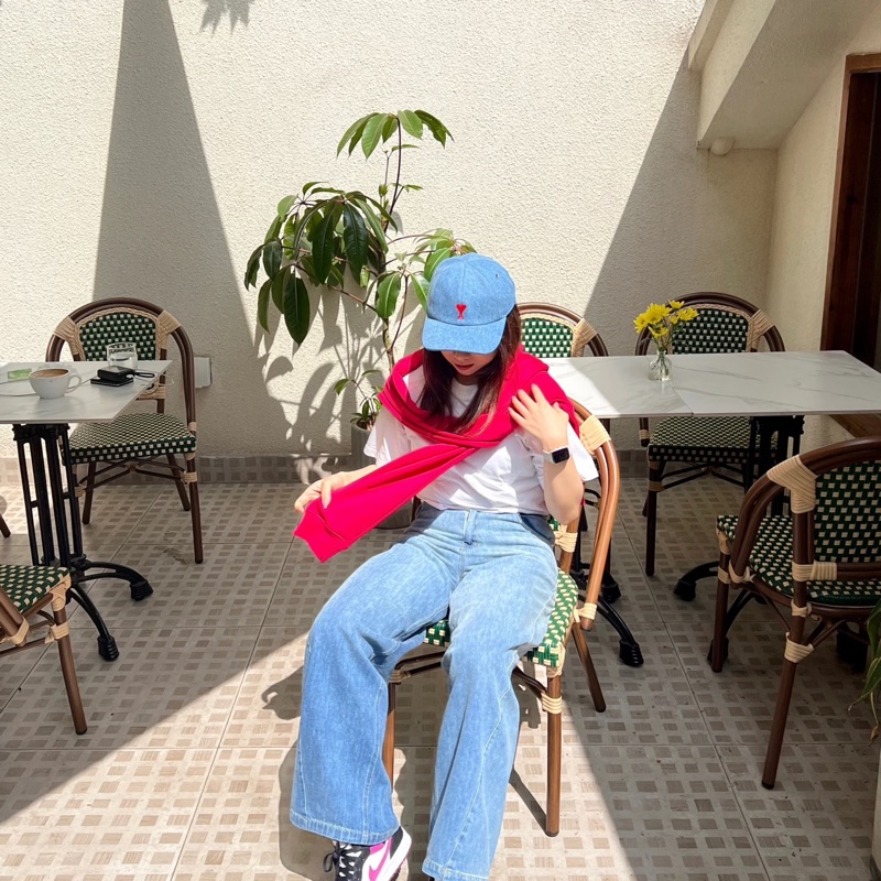 Ami 刺繡 紅心A 單寧 牛仔 棒球帽-15