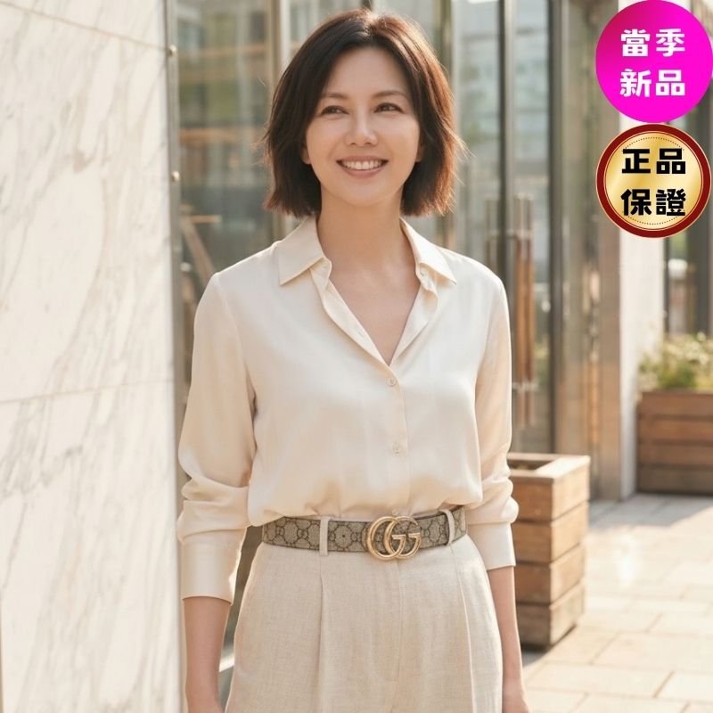 ✨2026季度全新✨Gucci 女款 847131 GG Supreme 3 公分寬雙面腰帶 米色帆布／象牙白皮革 75/80/85/90公分-0