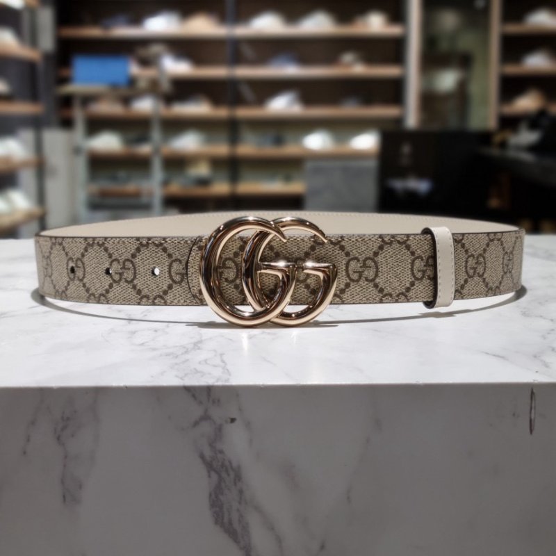 ✨2026季度全新✨Gucci 女款 847131 GG Supreme 3 公分寬雙面腰帶 米色帆布／象牙白皮革 75/80/85/90公分-2