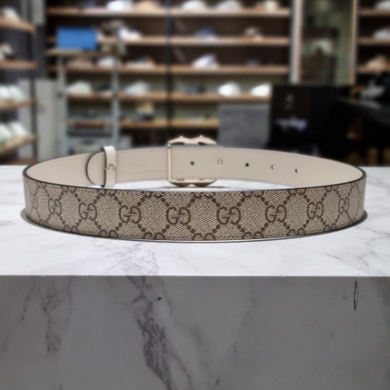 ✨2026季度全新✨Gucci 女款 847131 GG Supreme 3 公分寬雙面腰帶 米色帆布／象牙白皮革 75/80/85/90公分-4
