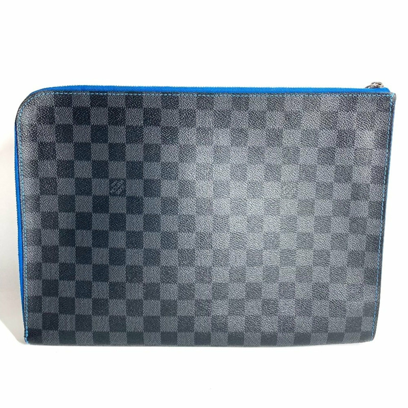 路易威登 N64032 Damier Graphite Pochette Jour GM 手袋。這款 GM 手袋採用 L 型拉鍊，黑色帆布材質。男女皆宜。-1