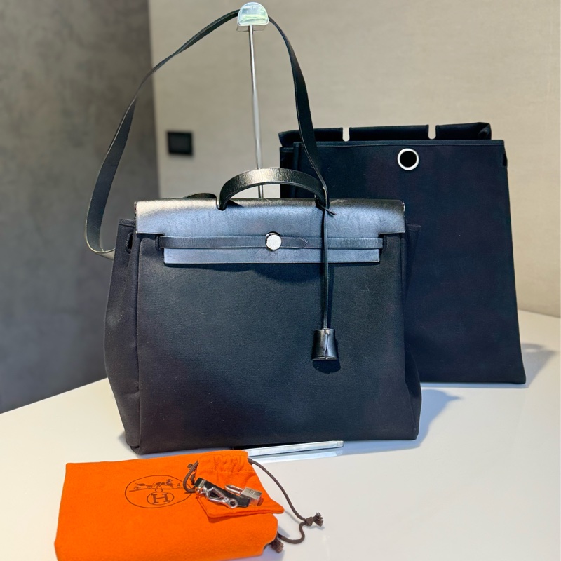 Hermes Herbag 36/38黑色皮革 （附替換袋）-2