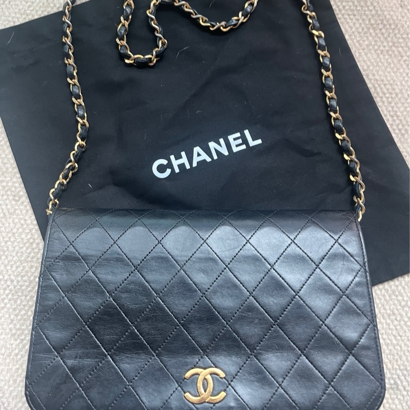 Chanel vintage 香奈兒黑金羊菱格包-0
