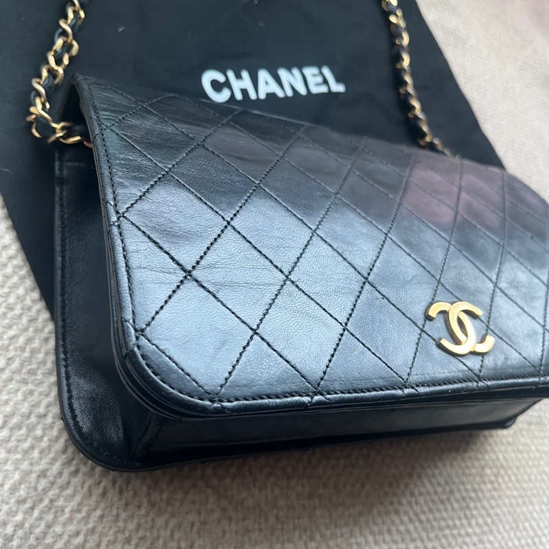 Chanel vintage 香奈兒黑金羊菱格包-3
