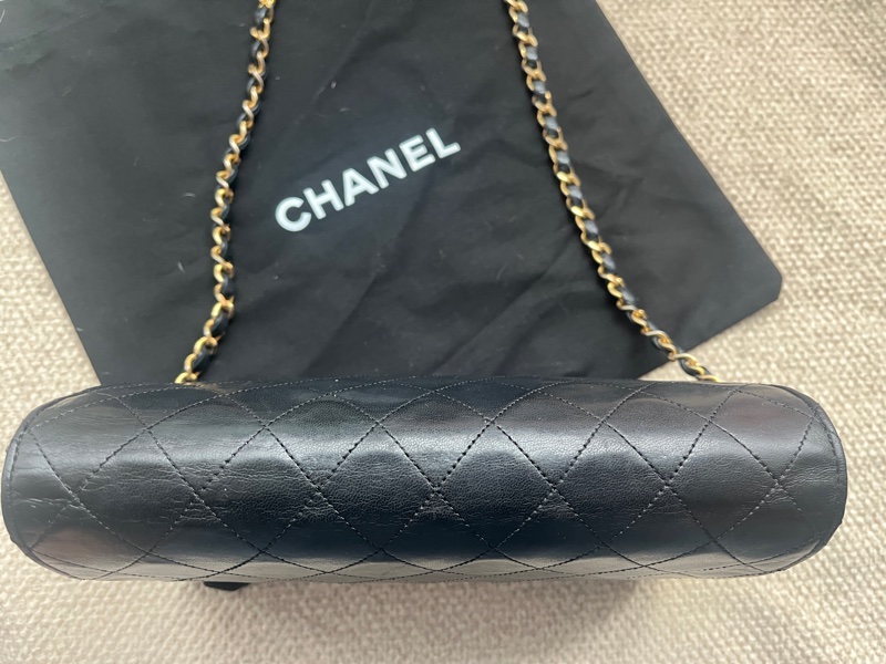 Chanel vintage 香奈兒黑金羊菱格包-5