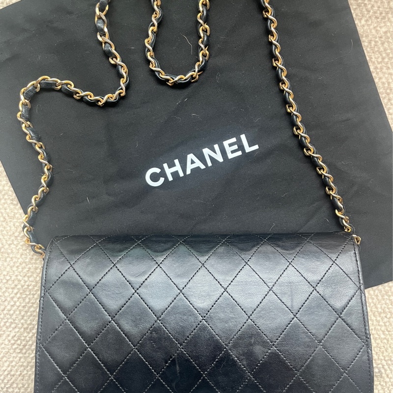 Chanel vintage 香奈兒黑金羊菱格包-6