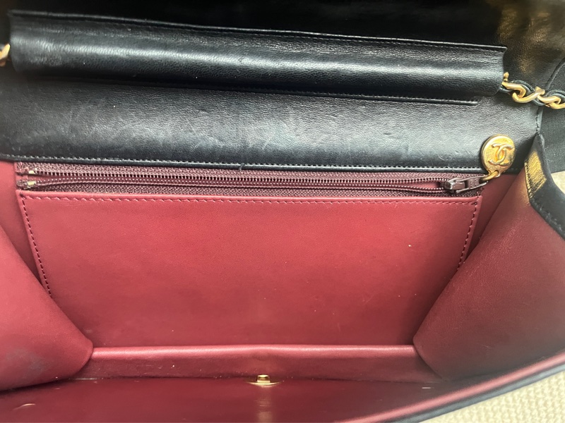 Chanel vintage 香奈兒黑金羊菱格包-9