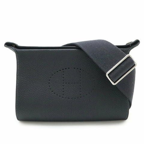 愛馬仕 Hermès Vide Poche H Evelyn 肩包 Togo 黑色 W 印章